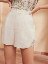 MOTF PREMIUM LINEN SLANT POCKET LACE DETAIL SHORTS